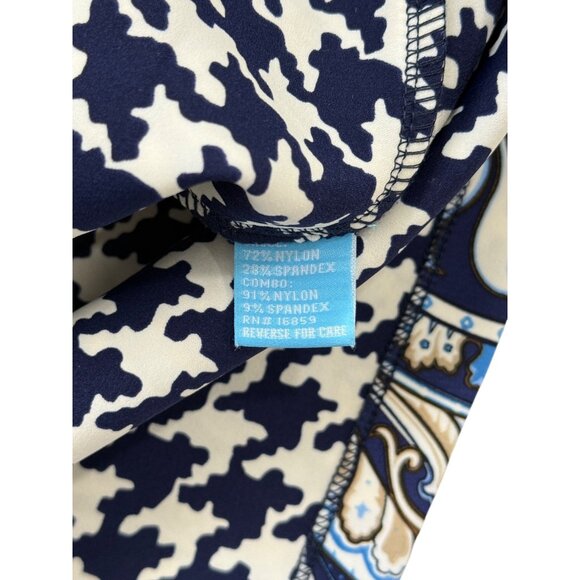 J. McLaughlin Sleeveless Scuba Dress Blue White Paisley Sheath Womens Size M - Picture 7 of 8